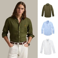 ACHETEZ 1, RECEVEZ 3 — CHEMISE EN LIN CLASSIQUE - Vert Olive • Blanc Céramique • Bleu Classique / S